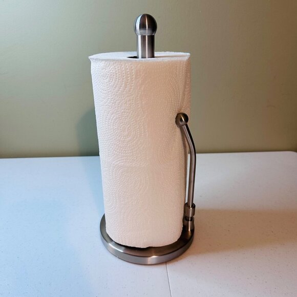 Brushed Stainless Steel Paper Towel Holder Spring-Loaded Arm For Easy Tearing - Picture 1 of 7
